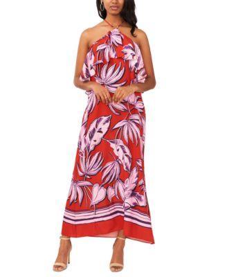 1.state Womens Tropical Print Ruffled Halter Neck Maxi Dress Product Image