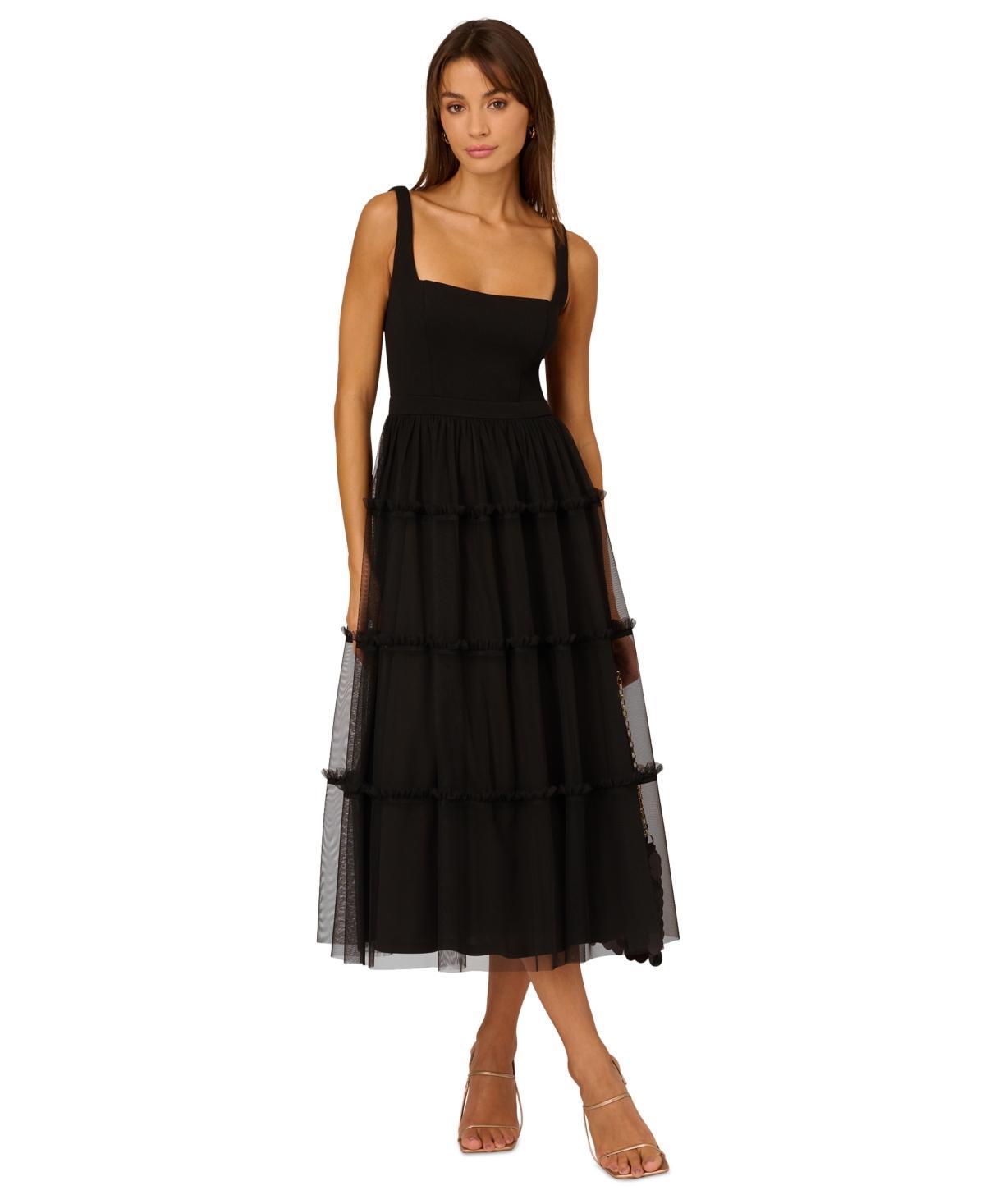 Adrianna by Adrianna Papell Womens Square-Neck Midi Mesh Dress Product Image