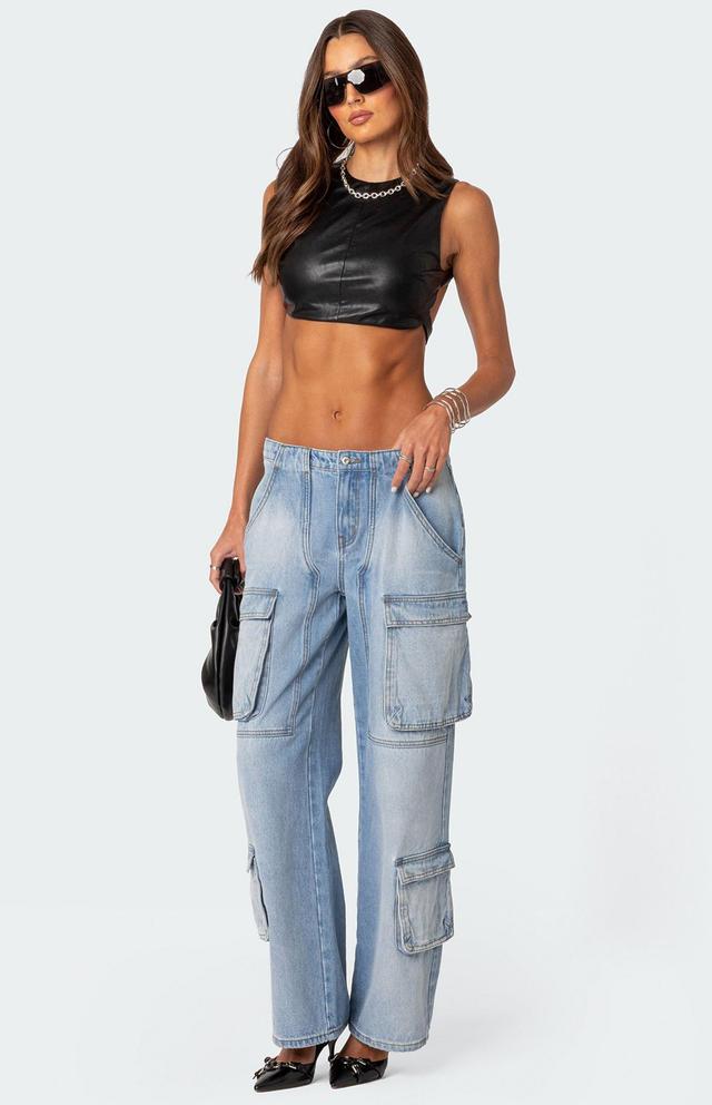 Edikted Women's Porsha Open Back Faux Leather Crop Top Product Image