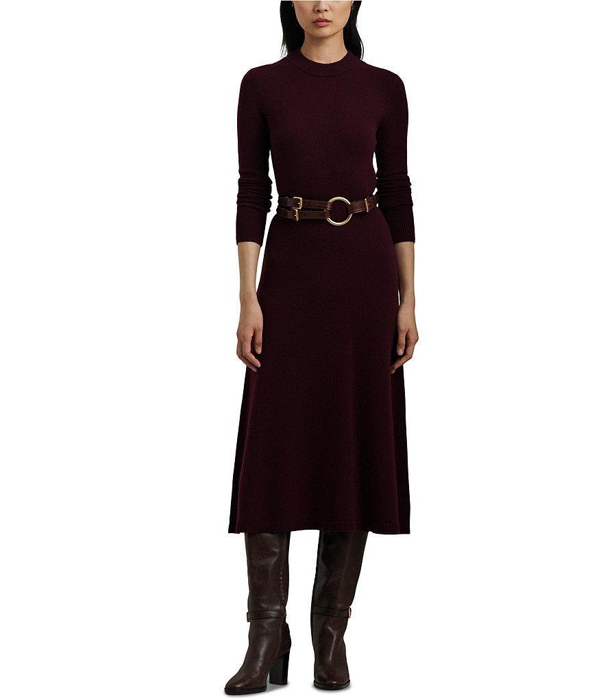 Lauren Ralph Lauren Thomisha Ribbed Knit Wool Blend Crew Neck Long Sleeve Dress Product Image