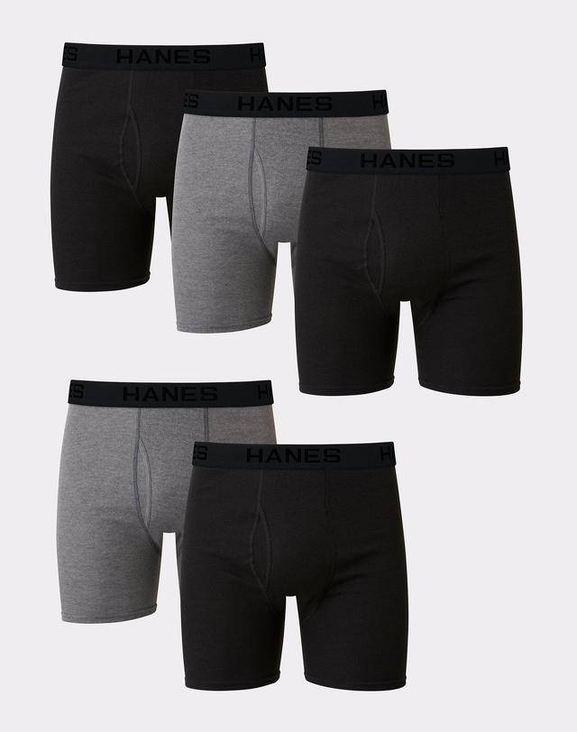 Hanes Mens 5-pk. Exposed Waistband Boxer Briefs -BLACK/GREY Product Image