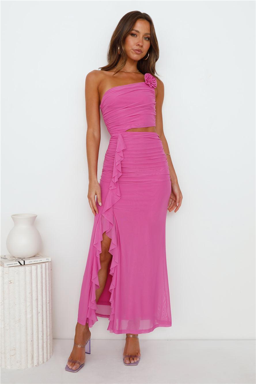 Another Party One Shoulder Mesh Maxi Dress Purple Product Image