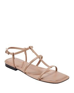 Leather T-Strap Flat Slingback Sandals Product Image