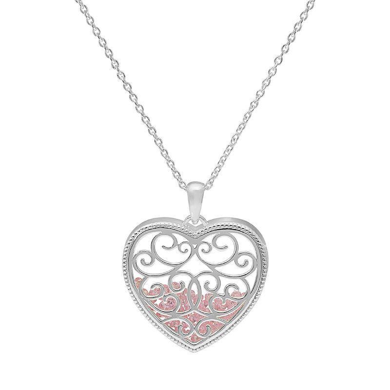 Sterling Silver Cubic Zirconia Filigree Heart Shaker Pendant, Womens Blue Product Image