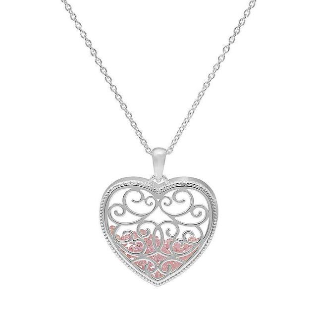 Sterling Silver Cubic Zirconia Filigree Heart Shaker Pendant, Womens Blue Product Image