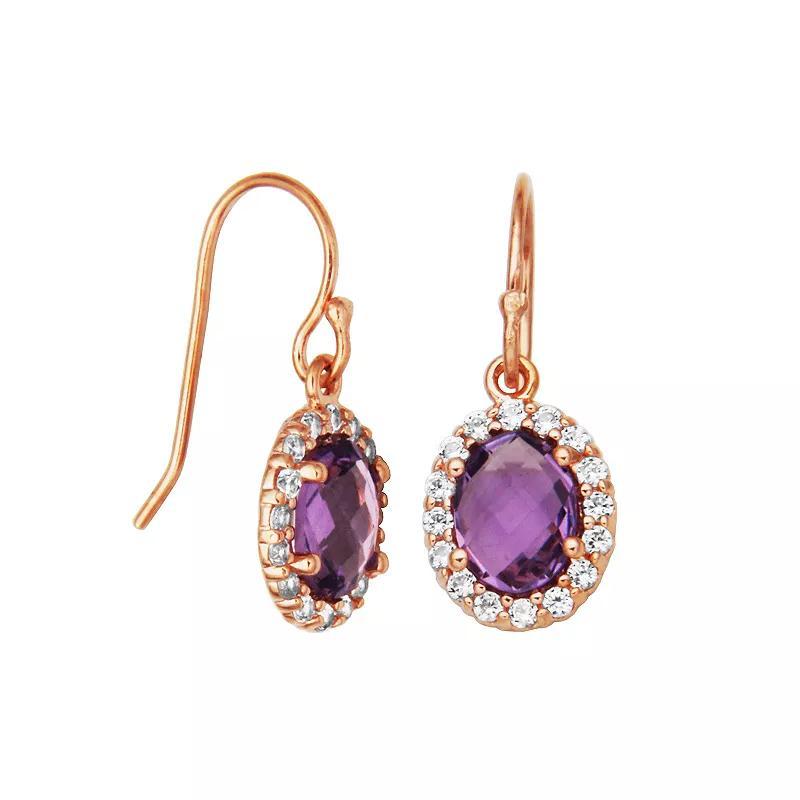 14k Rose Gold Over Silver Genuine Amethyst & Lab-Created White Sapphire Dangle Earrings, Womens, Pink Tone Product Image