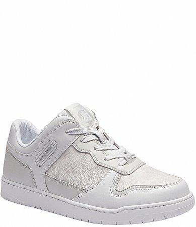 COACH Womens C201 Low-Top Signature Jacquard and Leather Retro Sneakers Product Image