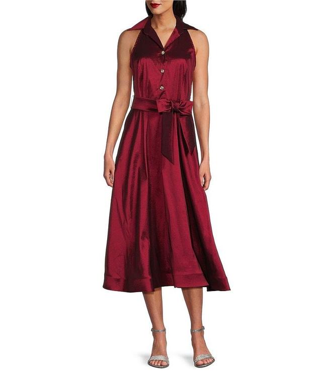 Marina Stretch Taffeta Point Collar Sleeveless Button Front A-Line Midi Dress Product Image