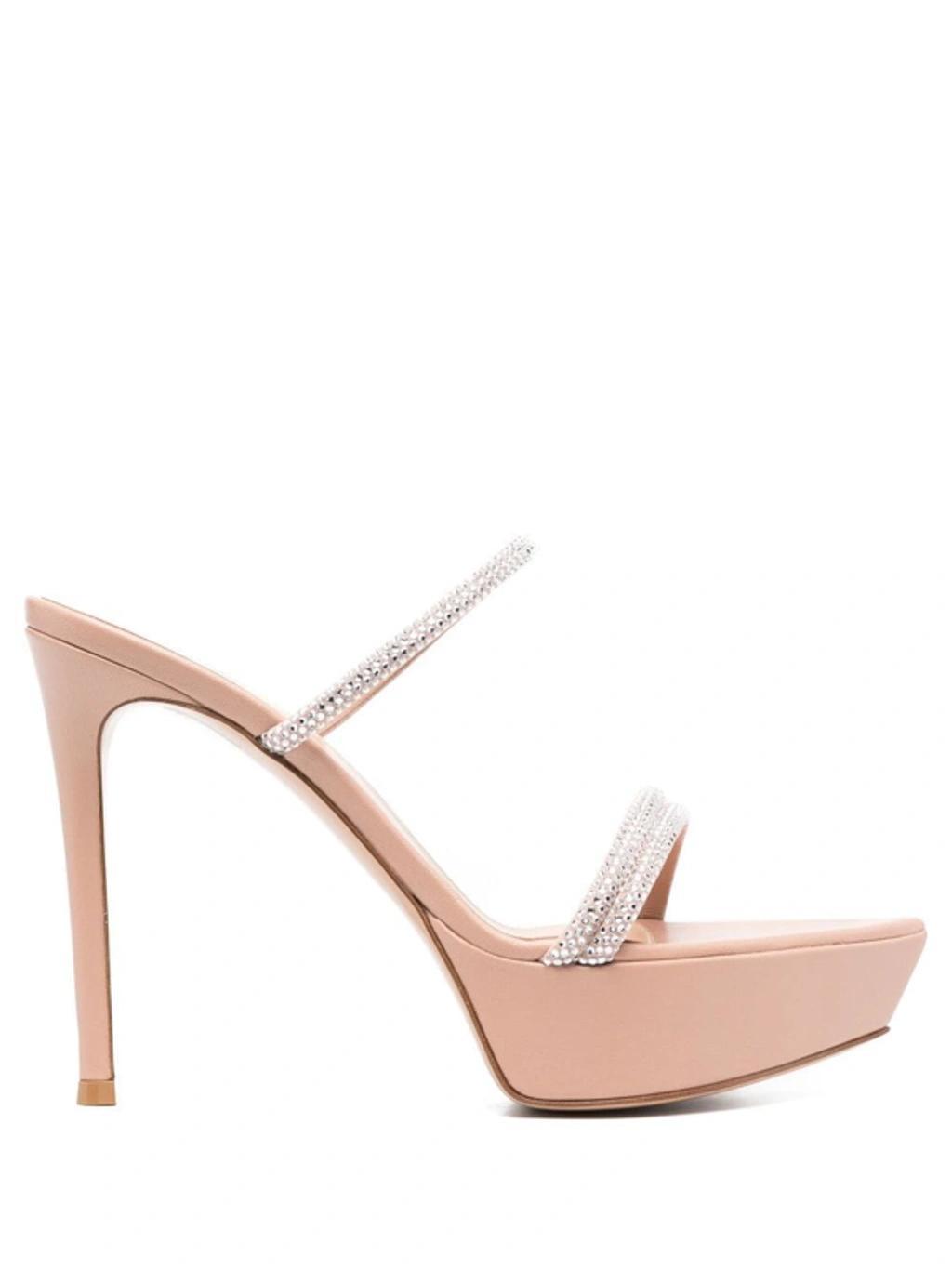 Crystal Embellished Platform Slide Sandal In Peach product image