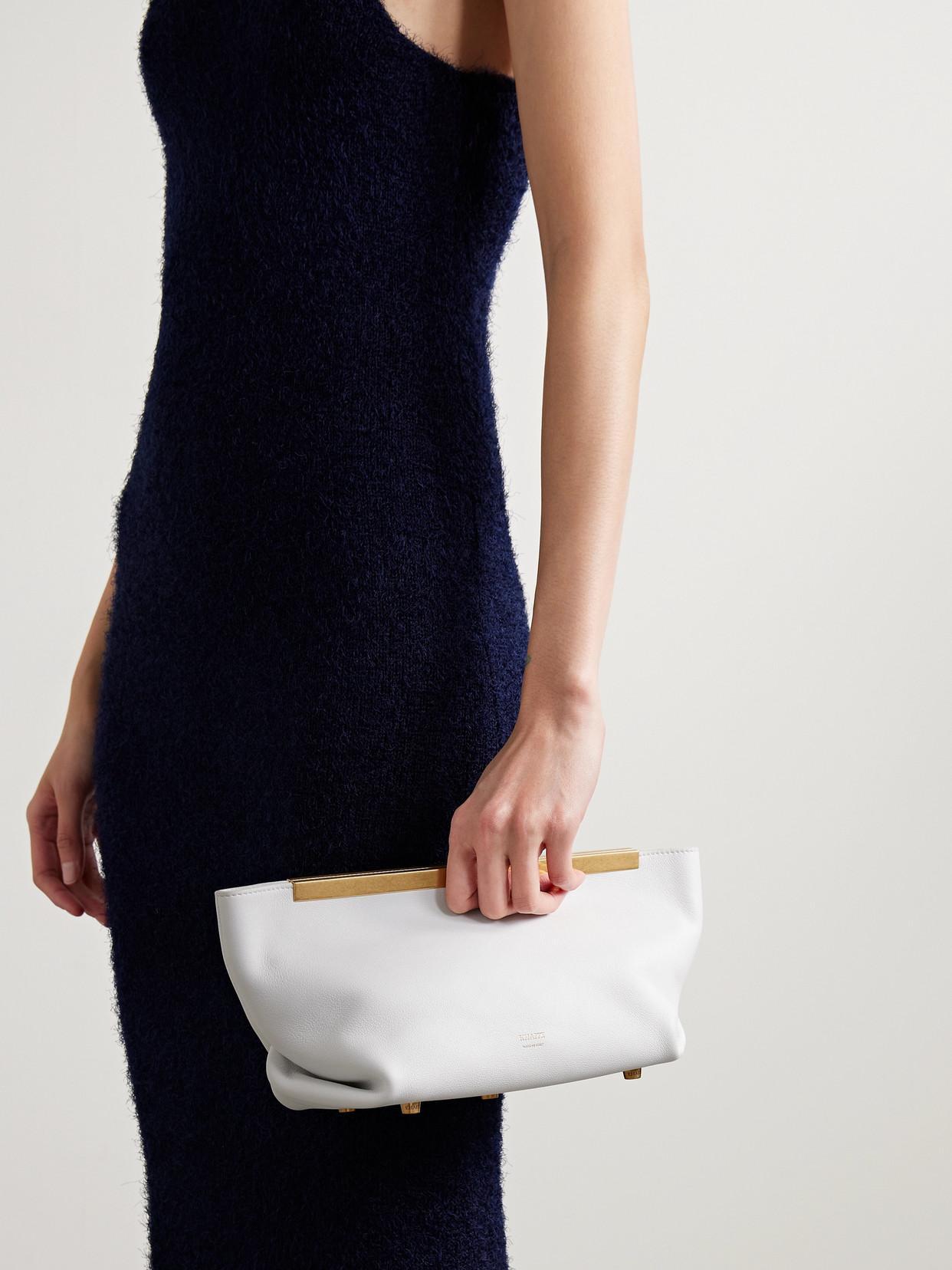 Aimee Leather Clutch In Optic White Product Image