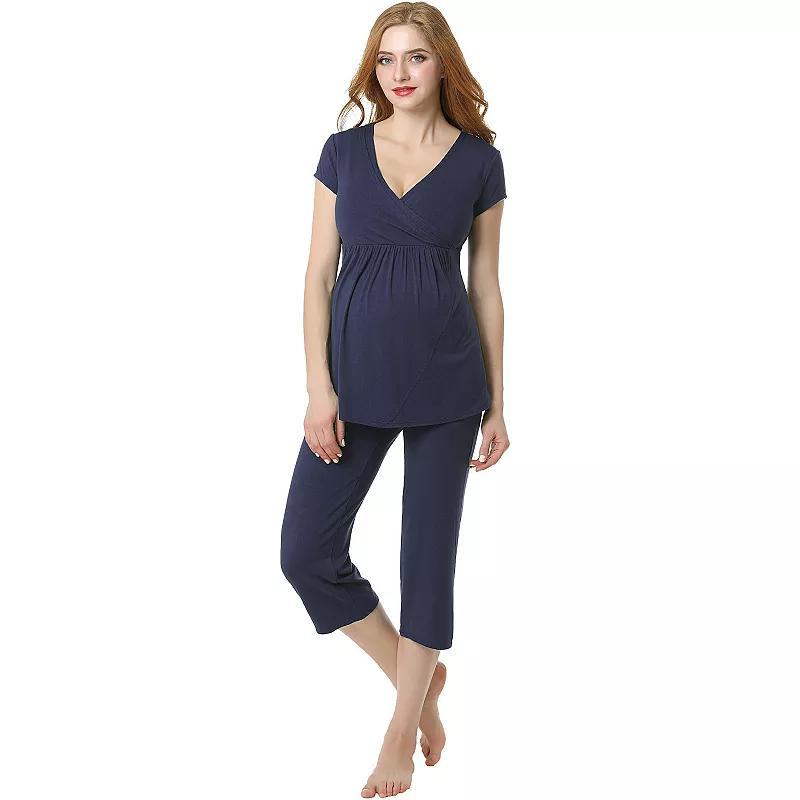 Maternity Pokkori Daily Essential Pajama Top & Pajama Capri Set, Womens Pink Product Image