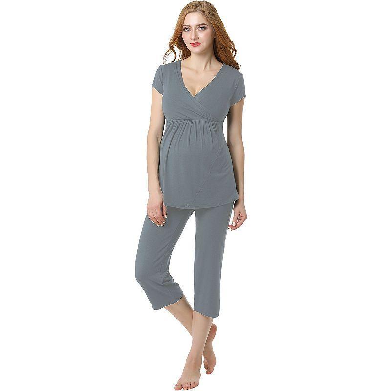 Maternity Pokkori Daily Essential Pajama Top & Pajama Capri Set, Womens Pink Product Image