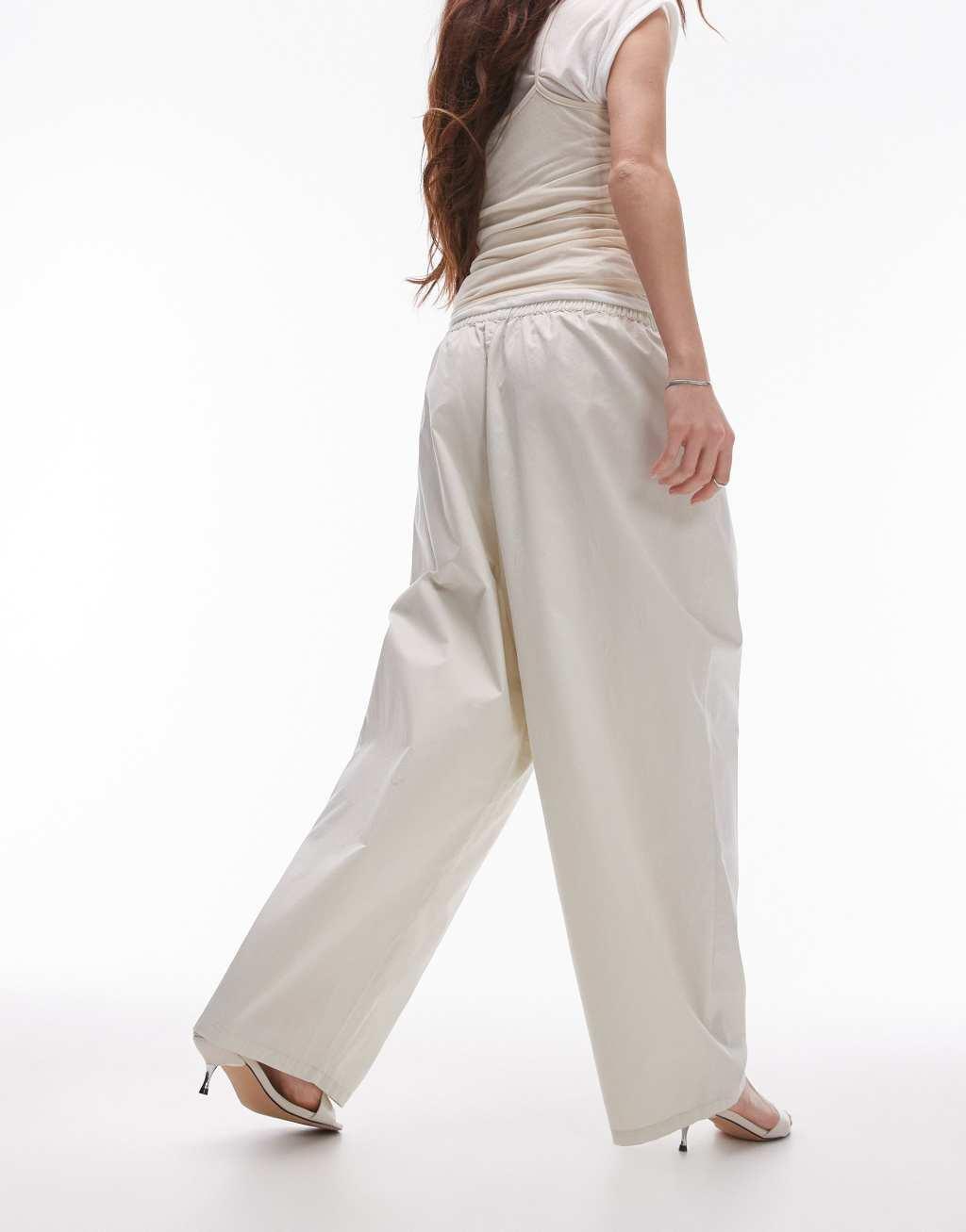 Topshop pull on pleated balloon pants in ecru  Product Image