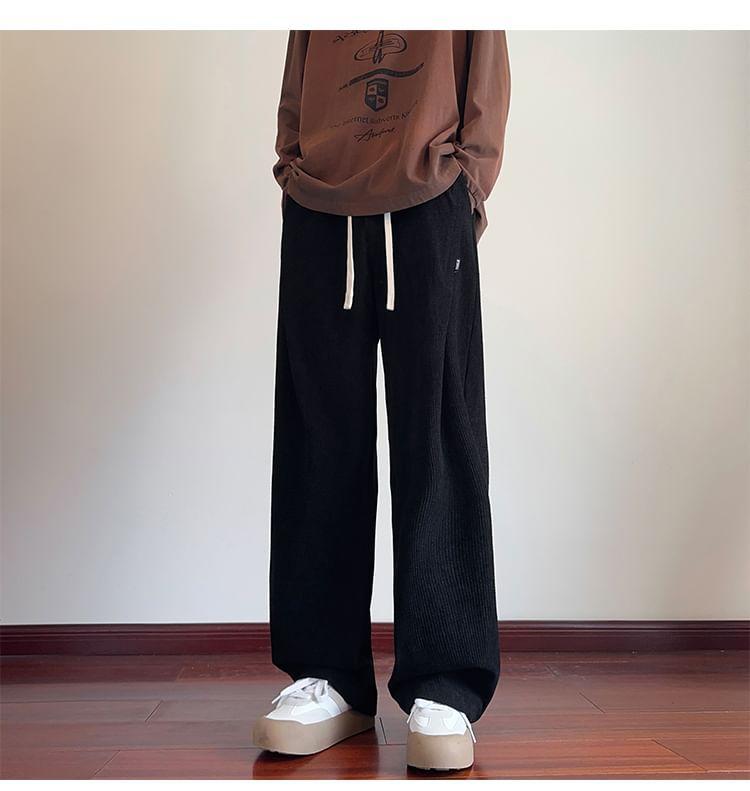 Drawstring Waist Plain Corduroy Loose Fit Sweatpants Product Image