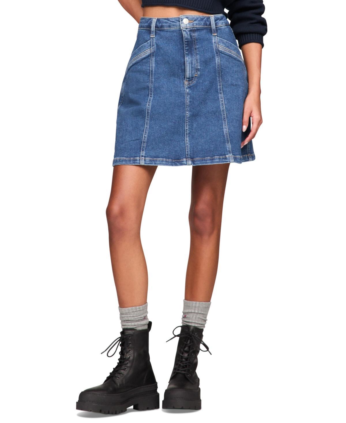 Tommy Jeans Womens A-Line Seam-Detail Denim Skirt Product Image