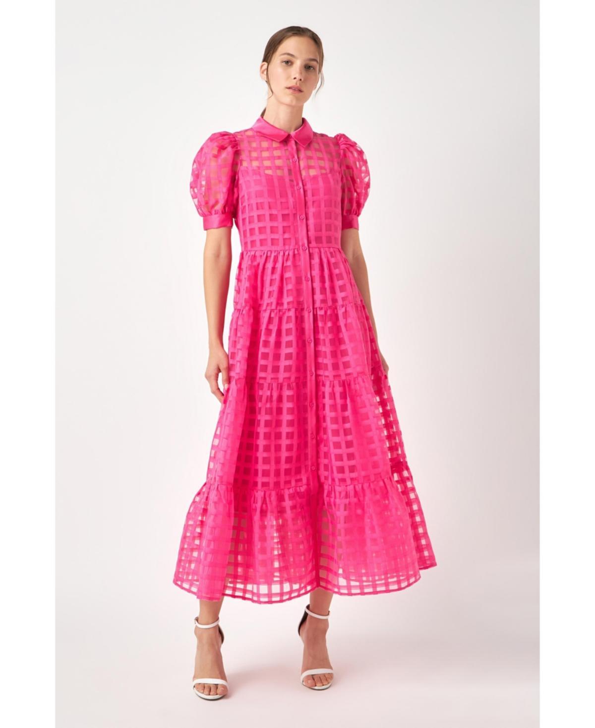 English Factory Womens Gridded Organza Tiered Maxi Dress Product Image