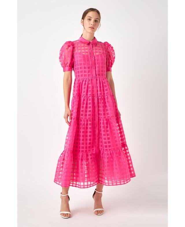 English Factory Womens Gridded Organza Tiered Maxi Dress Product Image