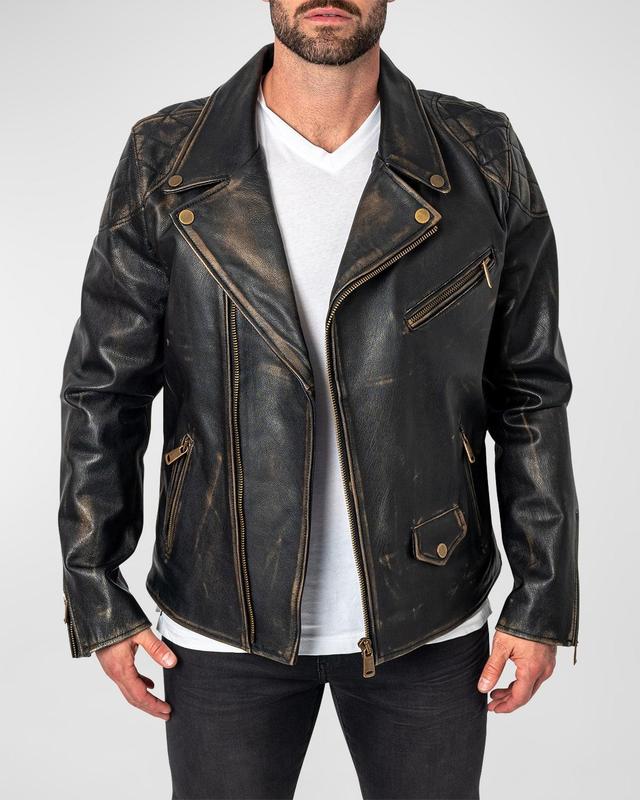 Mens Destroyed Leather Moto Jacket Product Image