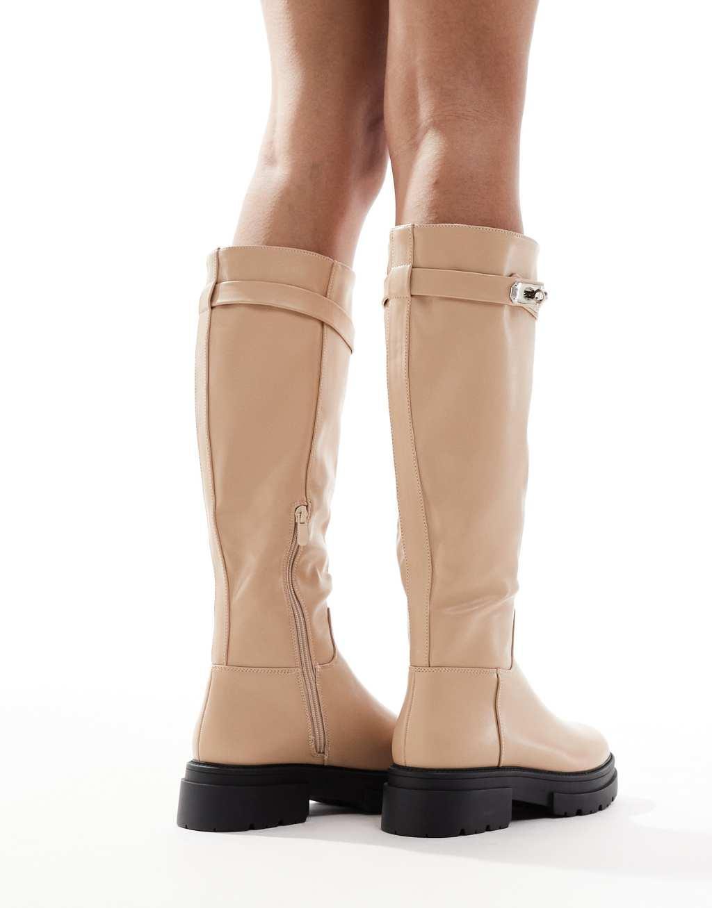 SEQWL knee high flat riding boot in stone Product Image