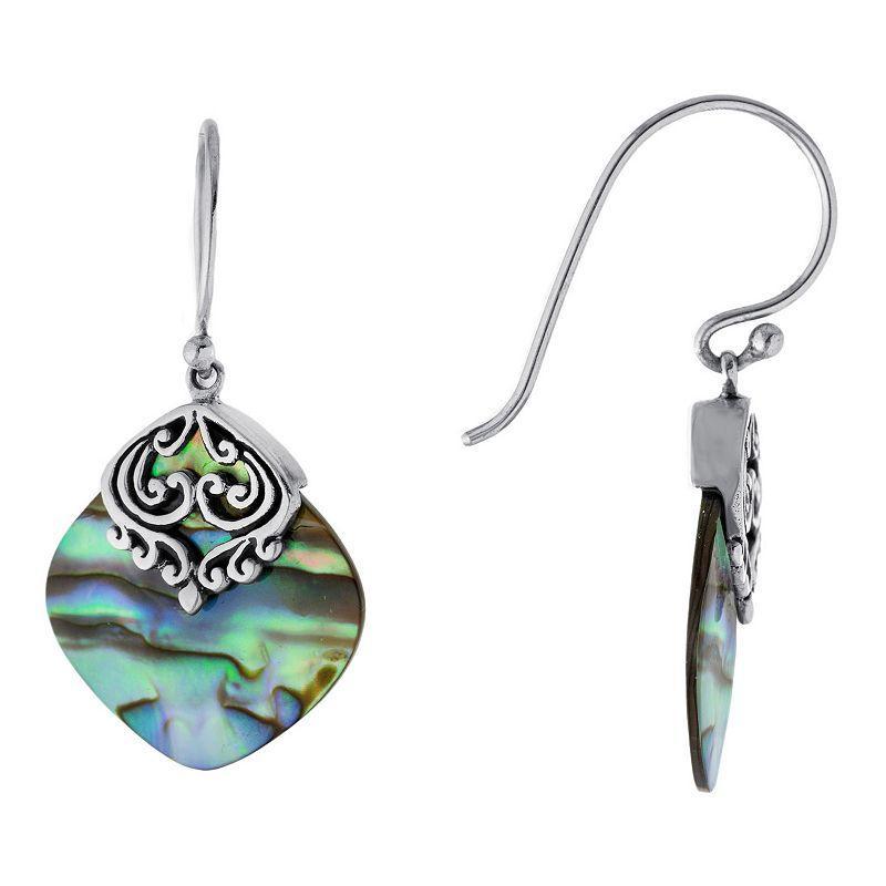 Main and Sterling Oxidized Sterling Silver Abalone Filigree Drop Earrings, Womens, Silver Tone Product Image