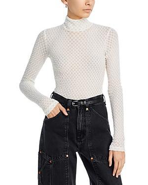 FRAME Mesh Turtleneck in White. Product Image