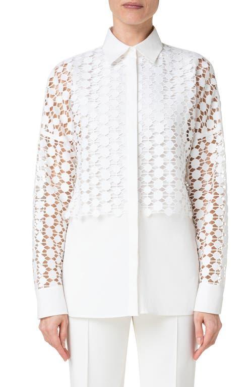 Akris punto Kaleidoscope Guipure Lace Overlay Long Sleeve Cotton Blouse Product Image