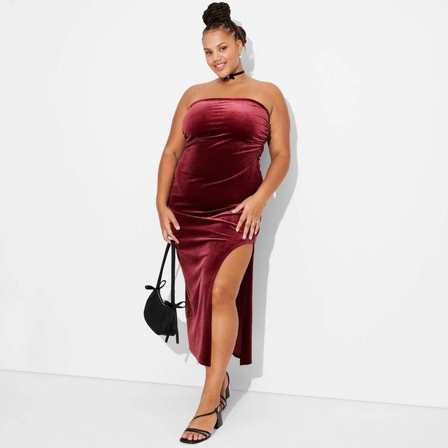 Womens Velvet Tube Maxi Bodycon Dress - Wild Fable Red 2X Product Image