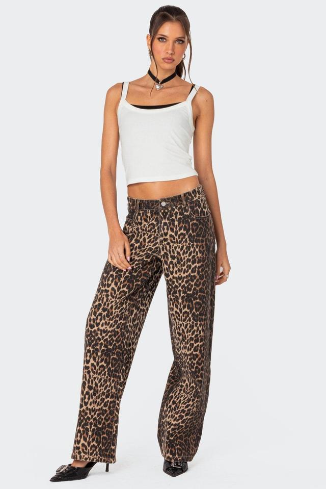 Leopard Printed Low Rise Jeans Product Image