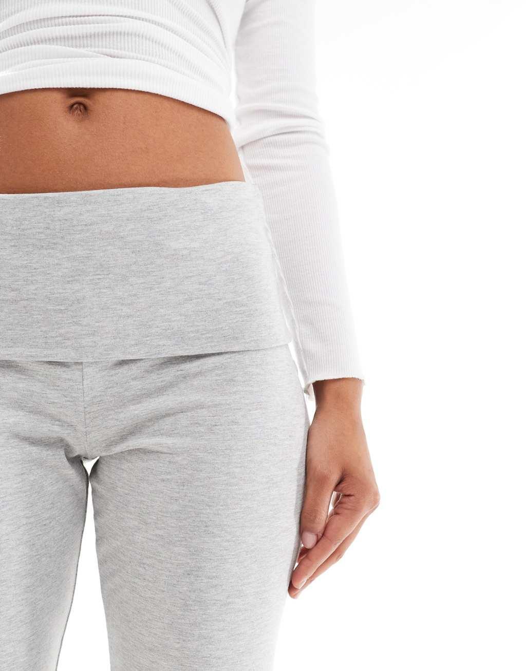 Pieces wellness fold over flared yoga pants in light heather gray Product Image