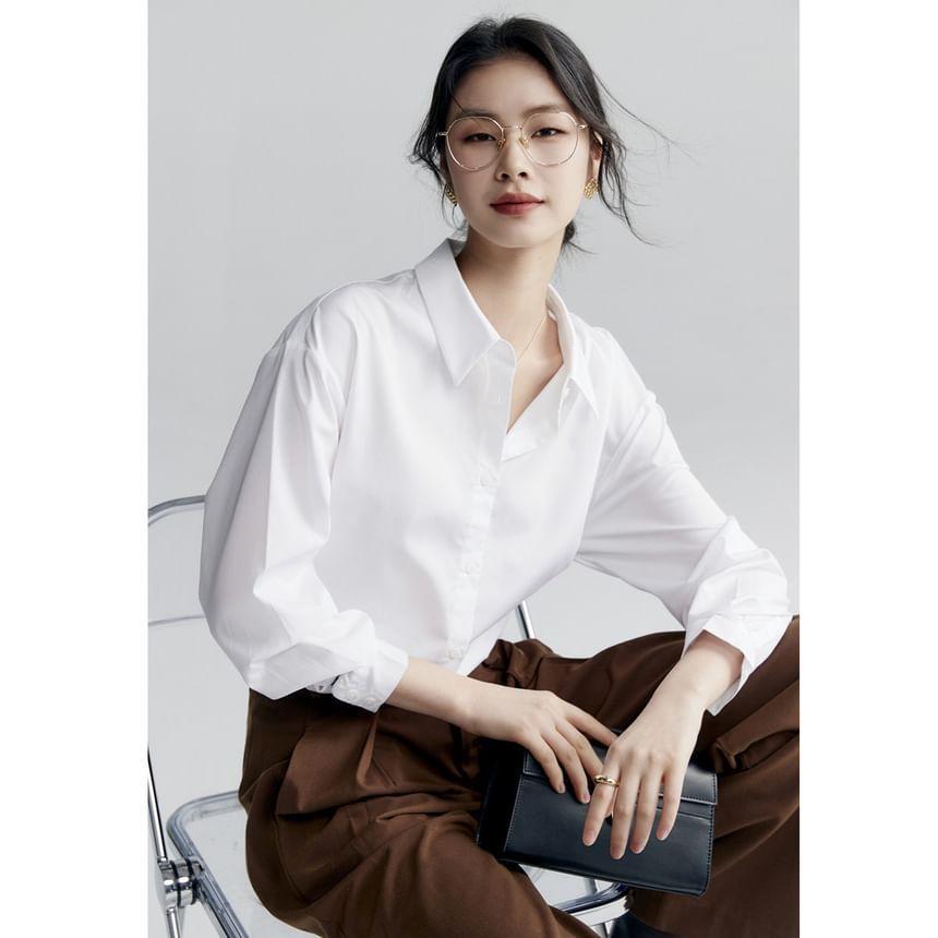 Long Sleeve Collared Plain Shirt Product Image