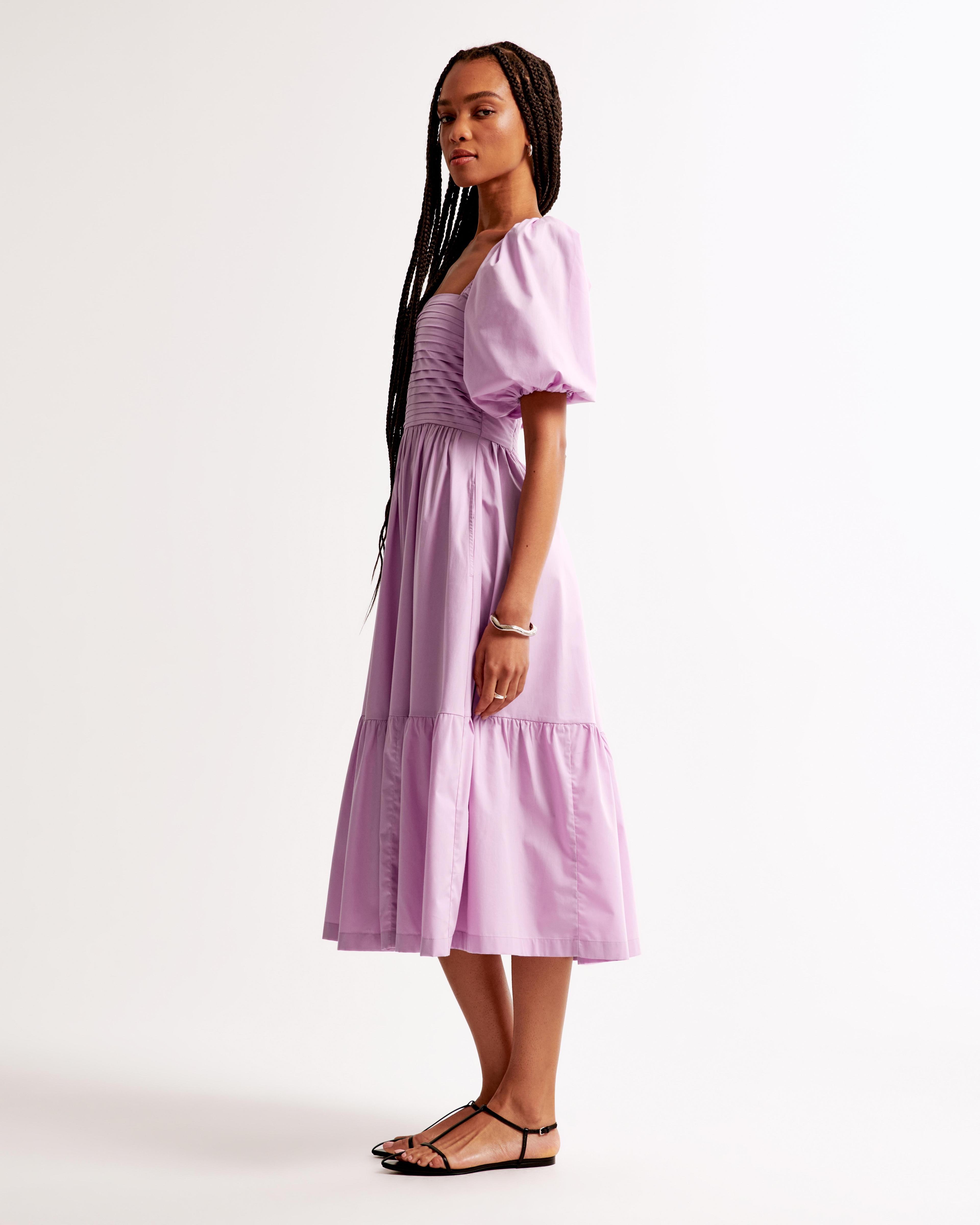 The A&F Emerson Poplin Puff Sleeve Midi Dress Product Image