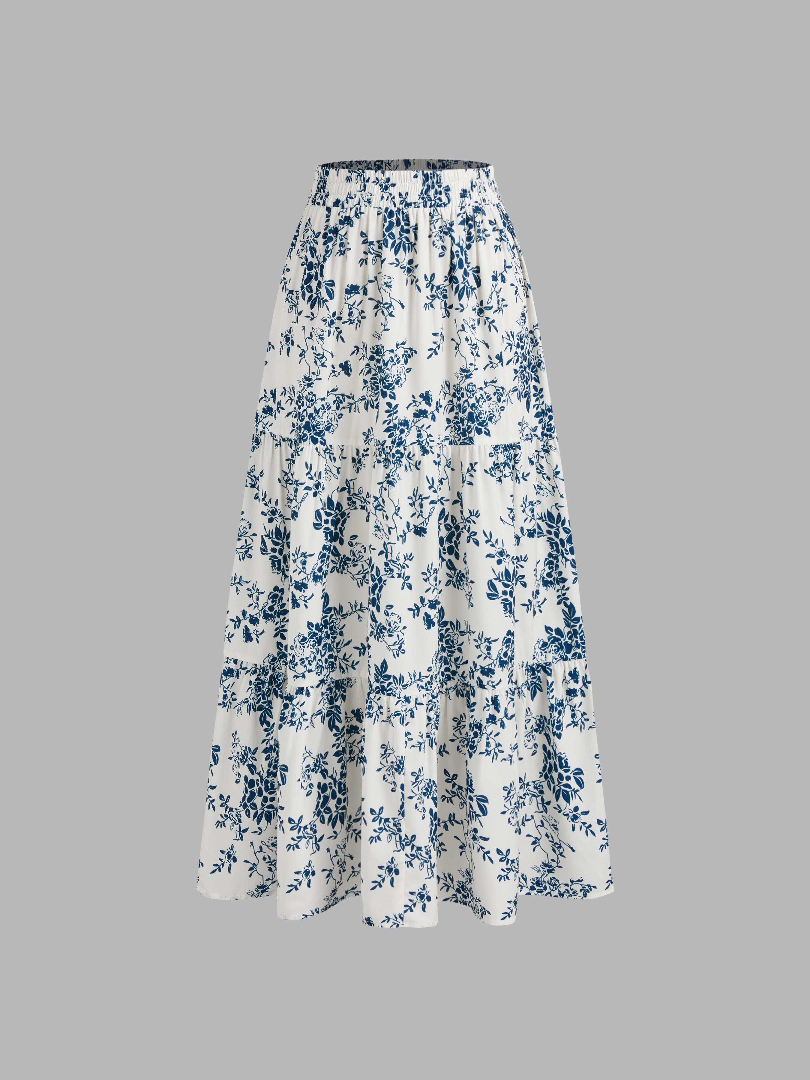 High Rise Floral Ruffle Maxi Skirt Product Image