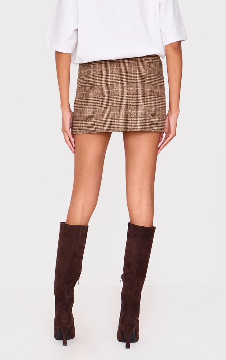  Brown Check Print Low Waist Micro Mini Skirt Product Image