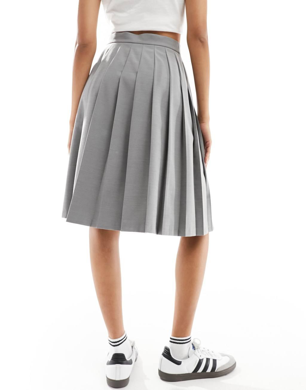 ASOS DESIGN tailored pleated midi skirt in gray Product Image