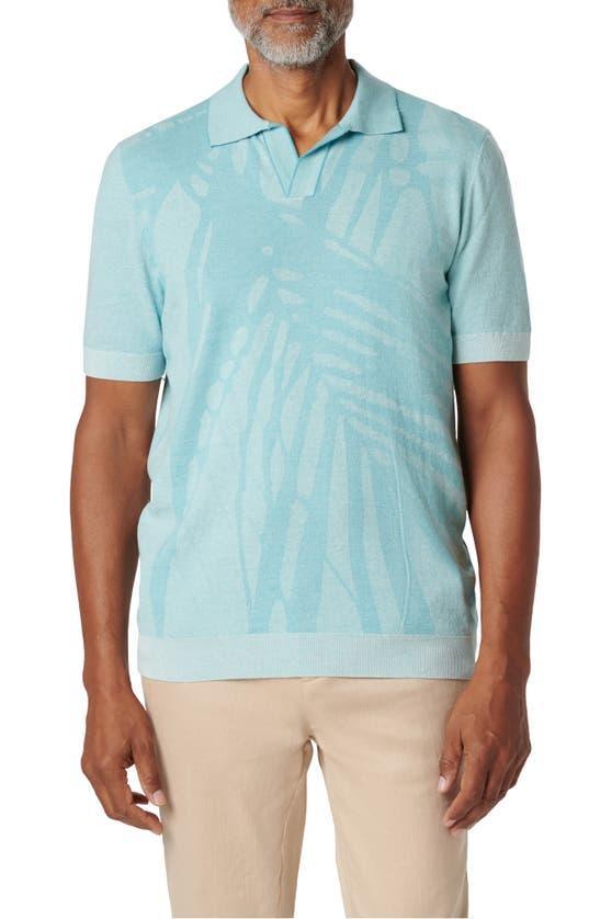 BUGATCHI Men's Palm-print Johnny Collar Short-sleeve Polo Sweater In Jade Product Image