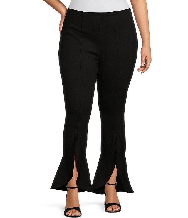 Slim Factor by Investments Plus Size Ponte Knit Ruffle Front Slit Kick Flare Pants Product Image