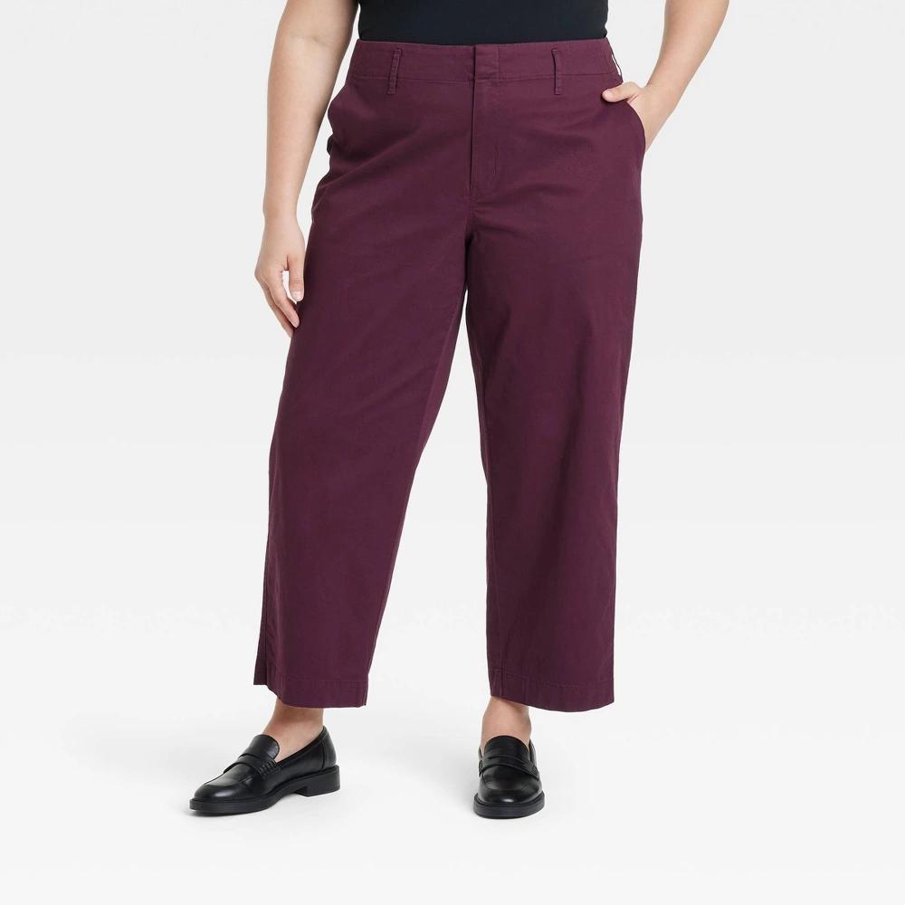 Womens High-Rise Straight Ankle Chino Pants - A New Day Burgundy 17 Product Image