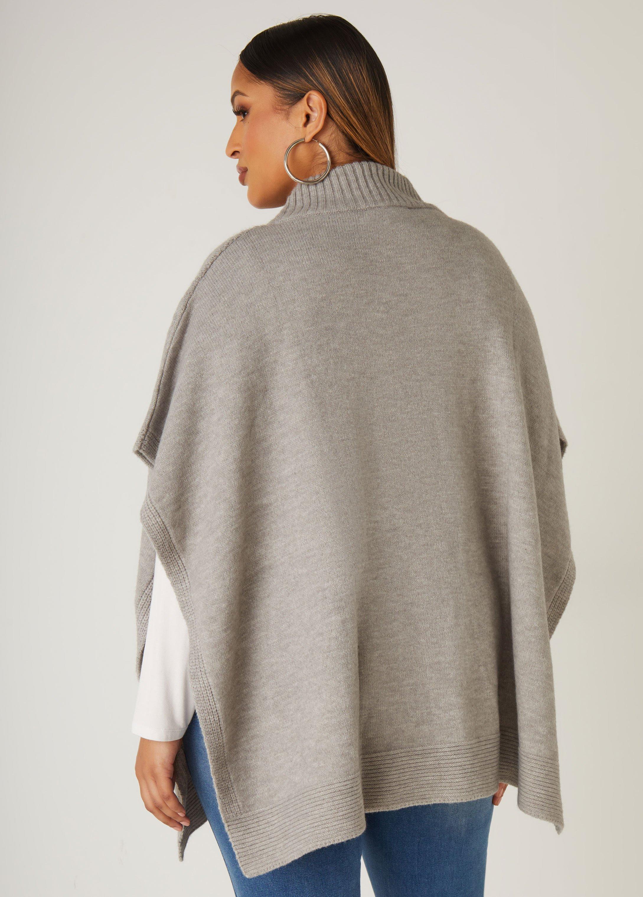 Ribbed Knit Mock Neck Cape Product Image