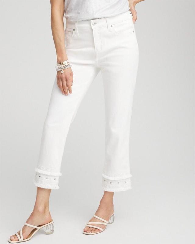 Women's No Stain Embellished Girlfriend Cropped Jeans Product Image