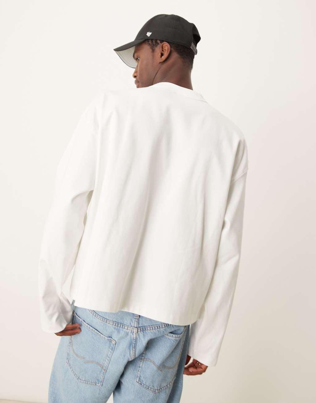 ASOS DESIGN Premium interlock oversized boxy long sleeve t-shirt 300gsm in white Product Image