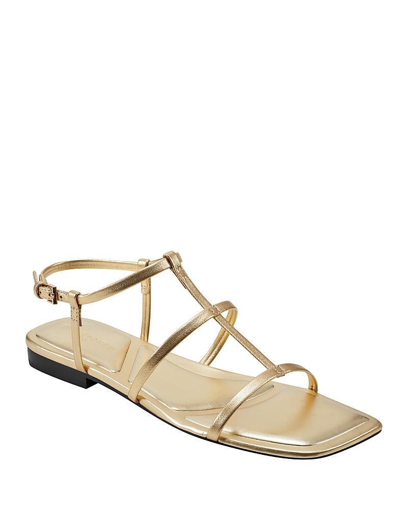 Leather T-Strap Flat Slingback Sandals Product Image