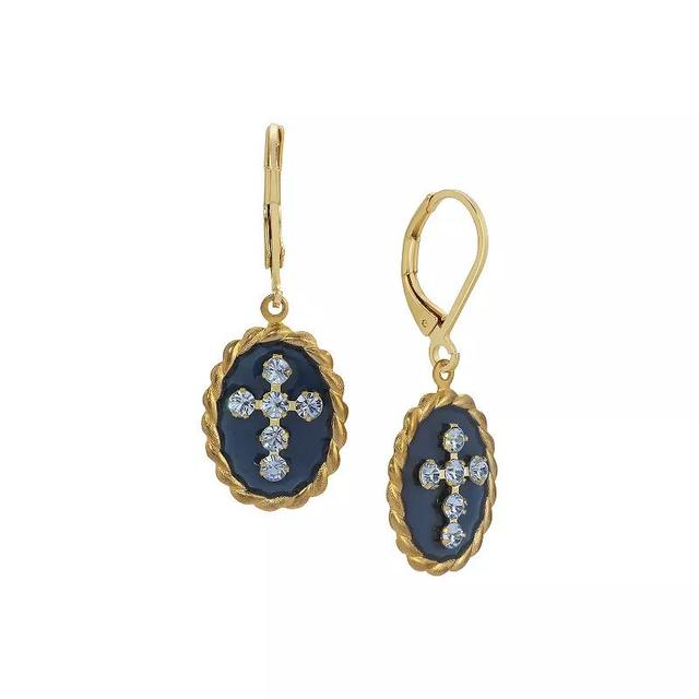 Symbols of Faith 14k Gold Dipped Blue Enamel Blue Crystal Cross Earrings, Womens Product Image