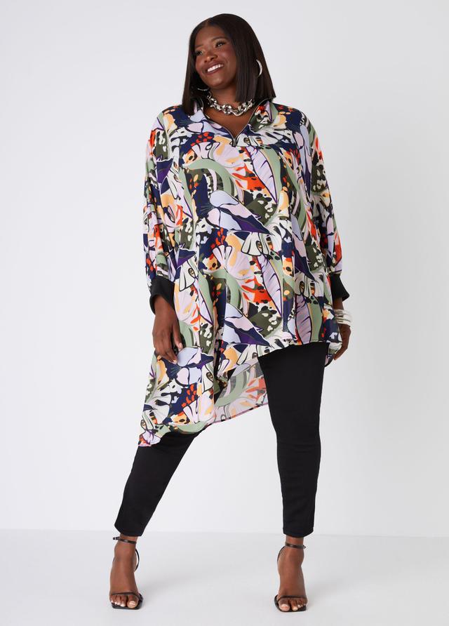 Plus Size Asymmetric Leaf Print Blouse Ashley Stewart Product Image