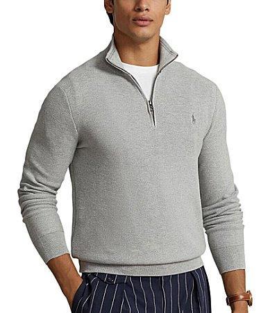 Polo Ralph Lauren Mens Mesh-Knit Cotton Quarter-Zip Sweater Product Image