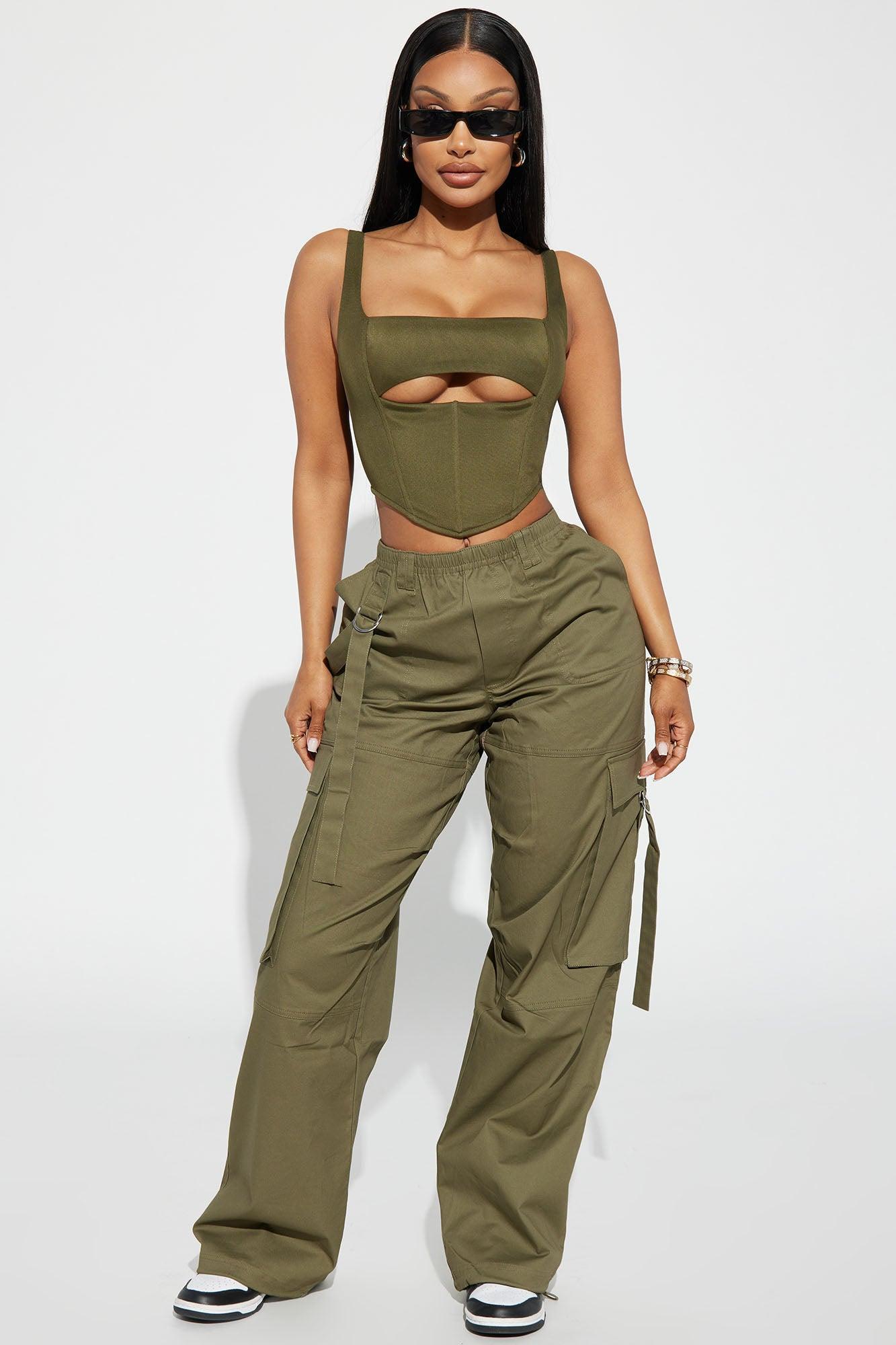 Peek A Boo Corset Top - Olive Product Image