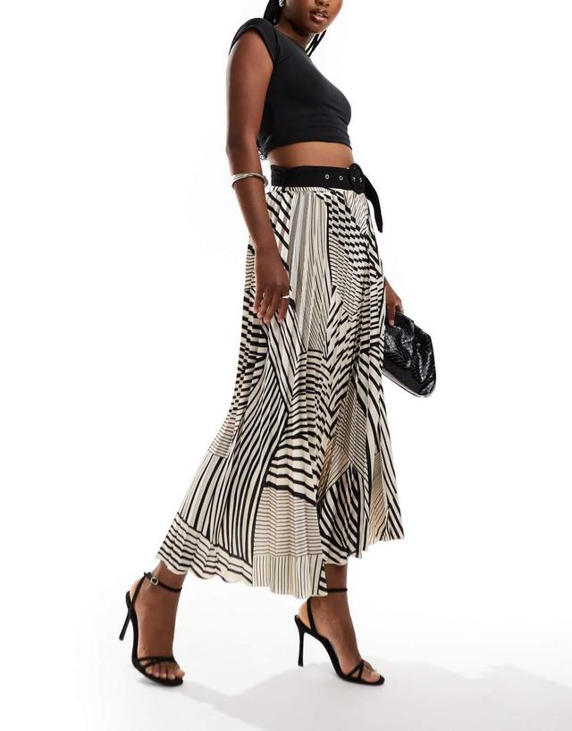 Style Cheat pleated midi skirt with belt in geo print Product Image