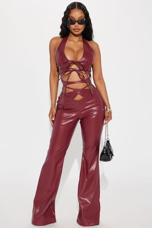 Super Down Faux Leather Jumpsuit - Burgundy Product Image