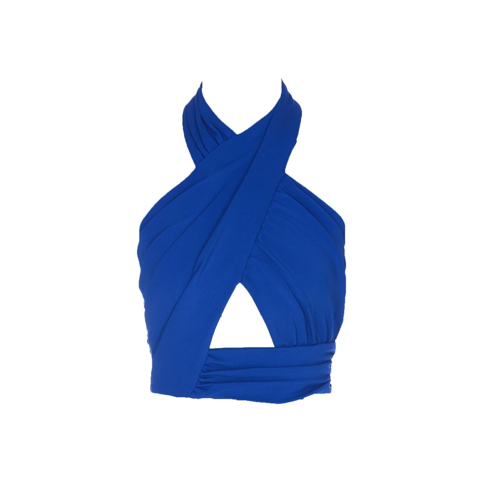 BALMAIN Draped Jersey Crop Top In Blue Product Image