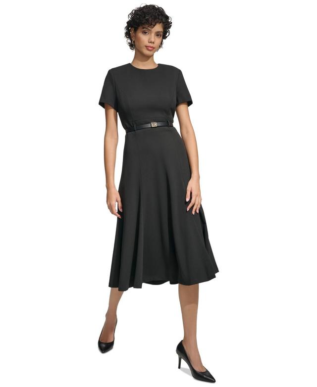 Calvin Klein Womens Belted Fit & Flare Midi Dress Product Image