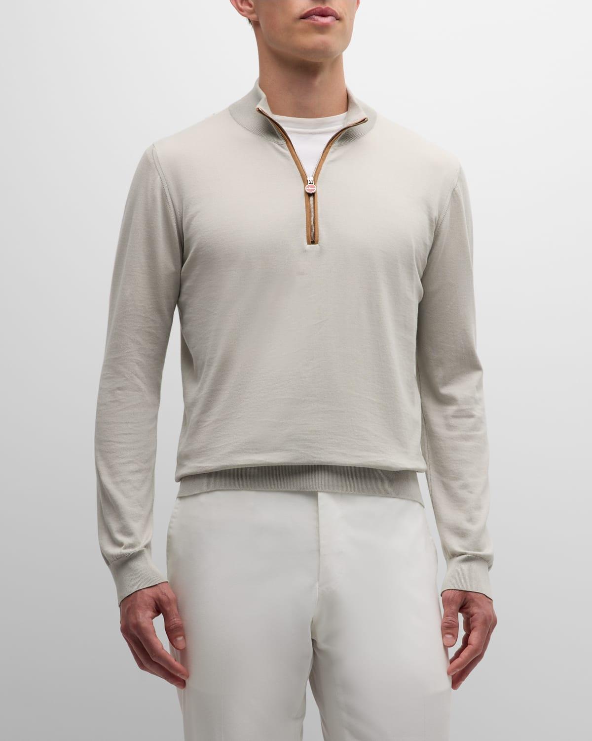 Mens Quarter-Zip Cotton Sweater With Suede Trim Product Image